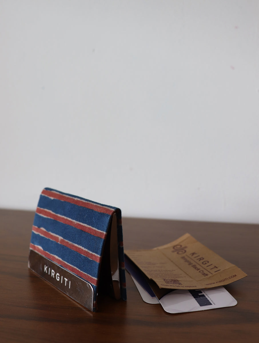 Indigo Stripe Dabu Printed & Cork Card Holder