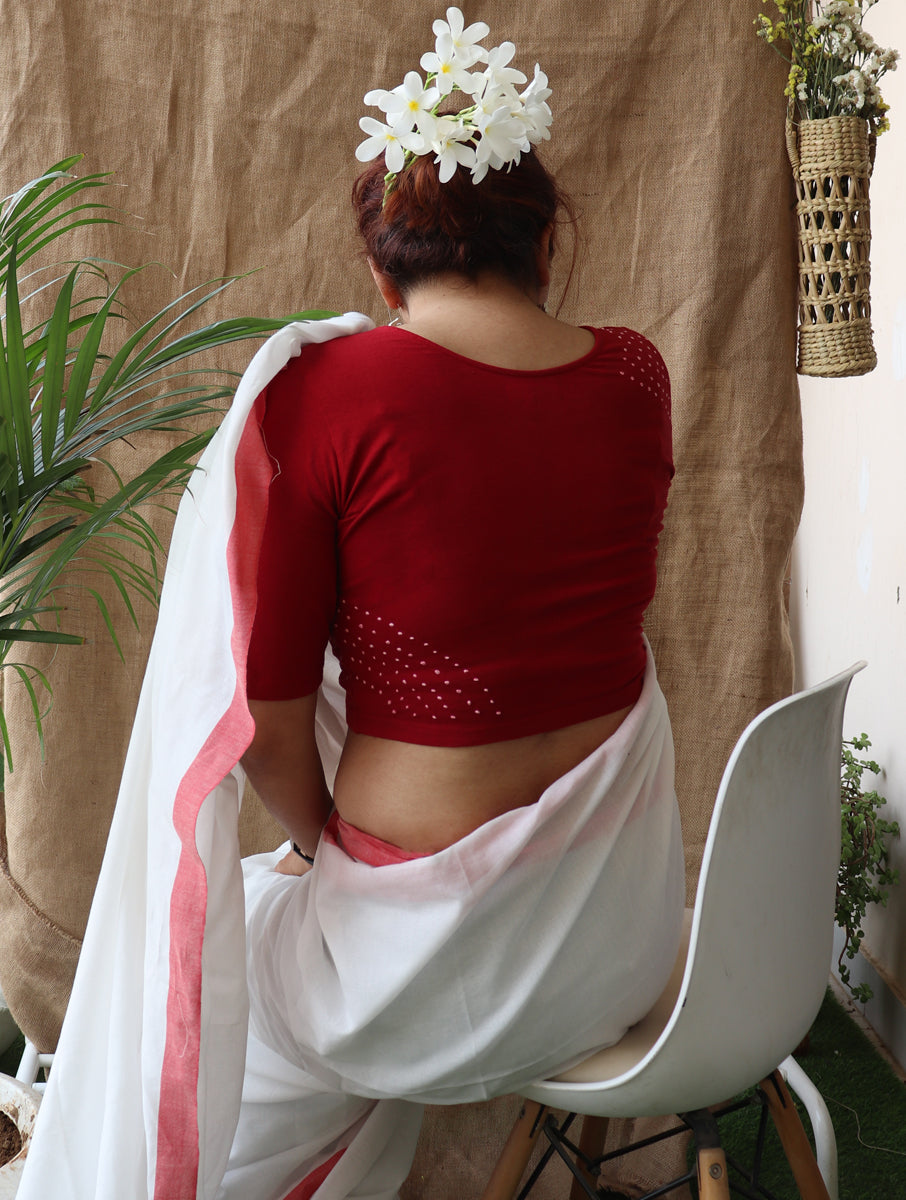 Red Shoulder Bandhej Stretchable Blouse/Crop Top