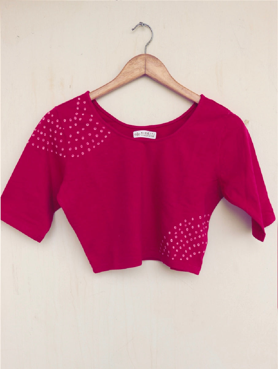 Pink Shoulder Bandhej Stretchable Blouse/Crop Top