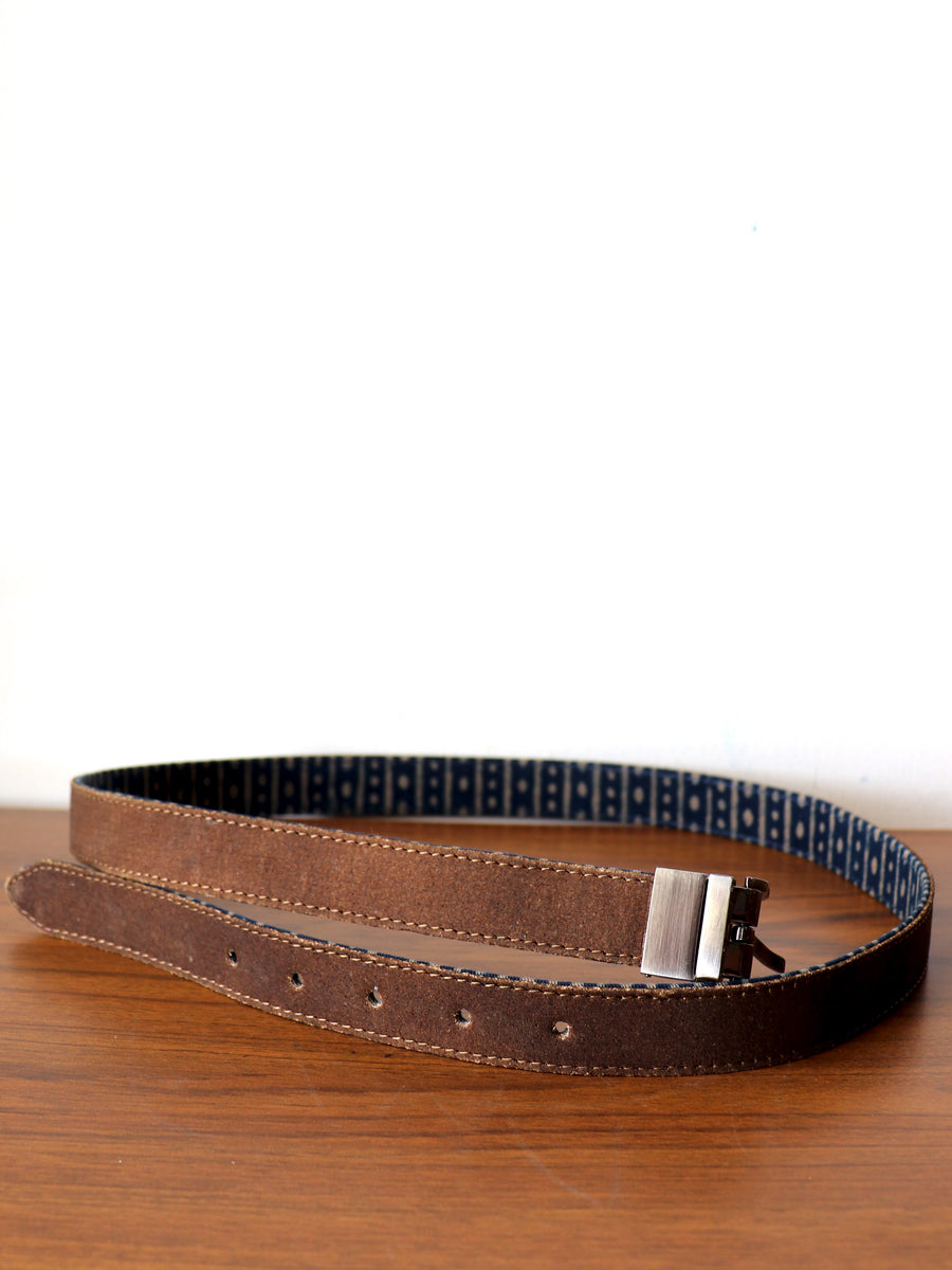 Rust Dabu Printed and Vegan Leather Cork Reversible Belt