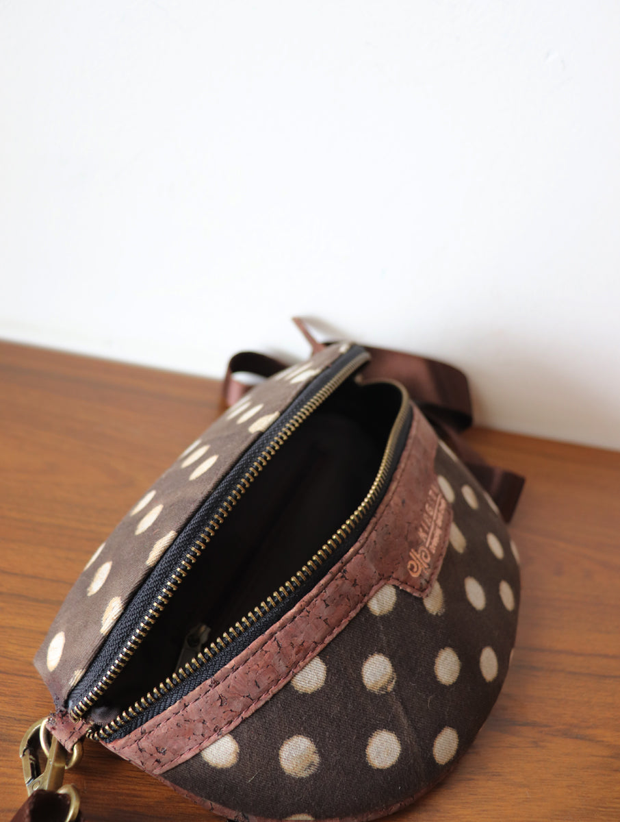 Brown Dotted Dabu Printed And Cork Cross Body Cum Waist Bag