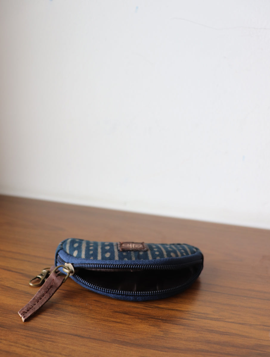 Rust Dabu print and Plant leather Coin/Key Pouch