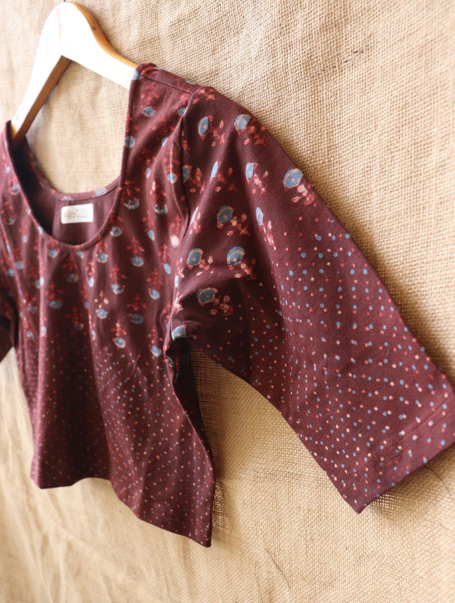 Wine boota Dabu Printed Stretchable Blouse/Crop Top