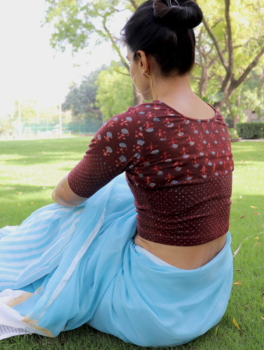 Wine boota Dabu Printed Stretchable Blouse/Crop Top