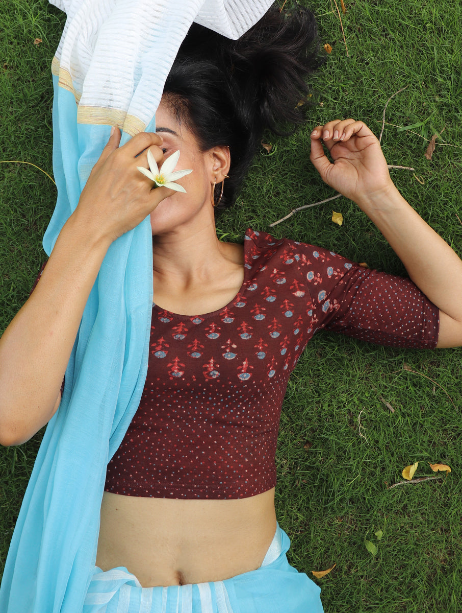 Wine boota Dabu Printed Stretchable Blouse/Crop Top