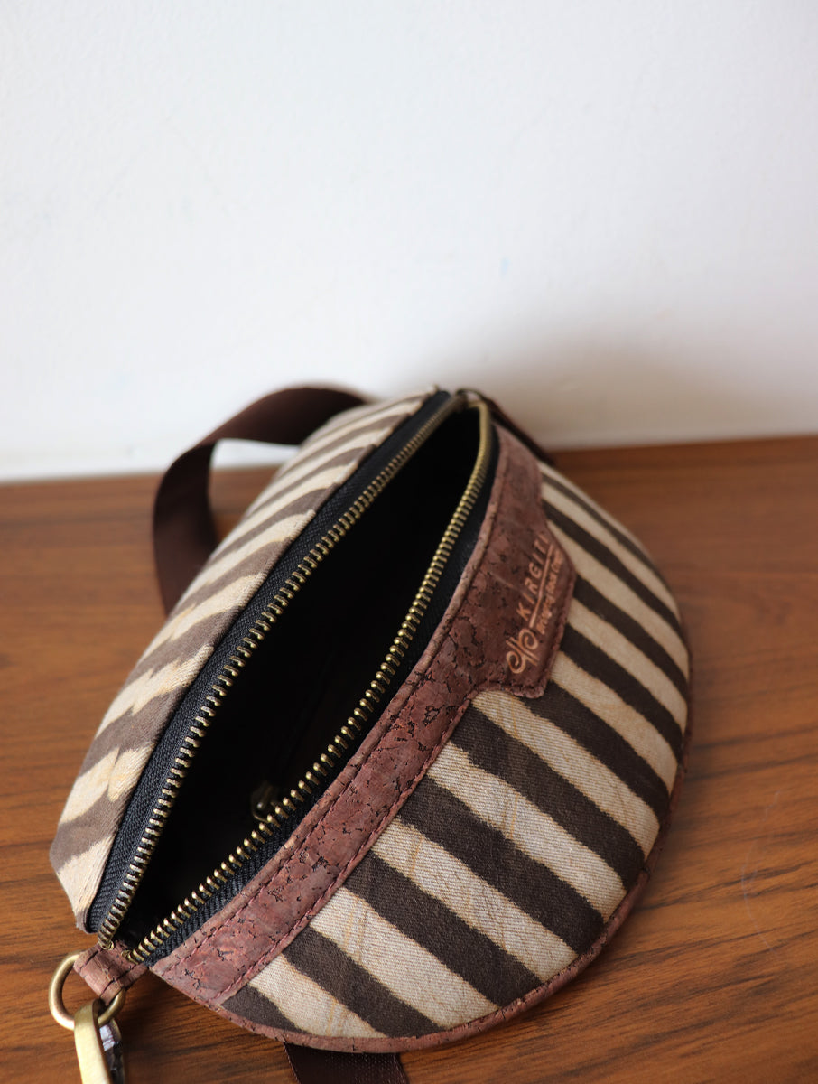 Brown Striped Dabu Printed And Vegan Leather Cross Body Cum Waist Bag