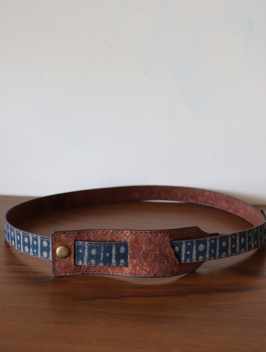 Rust Dabu Printed and Cork Reversible Dress Belt