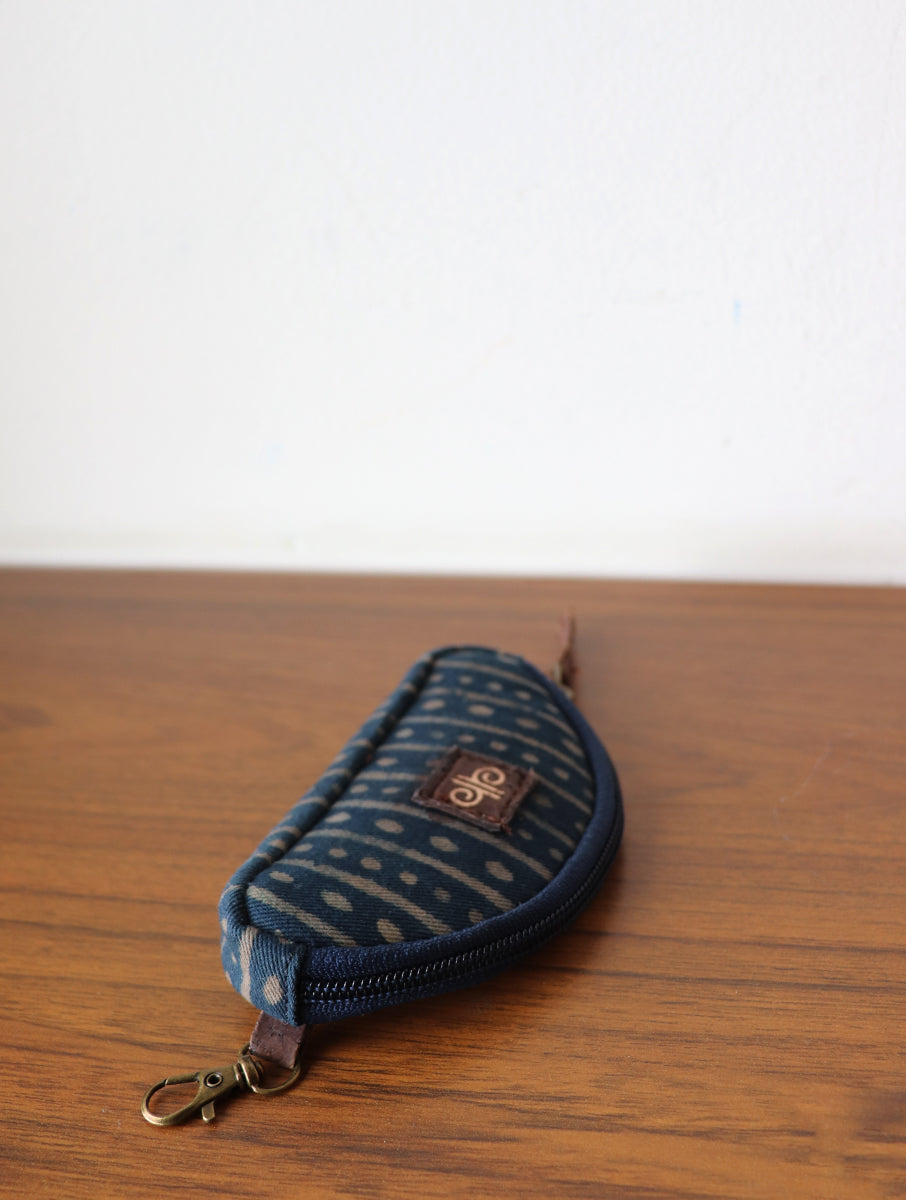 Rust Dabu Printed and Vegan Leather Coin/Key Pouch