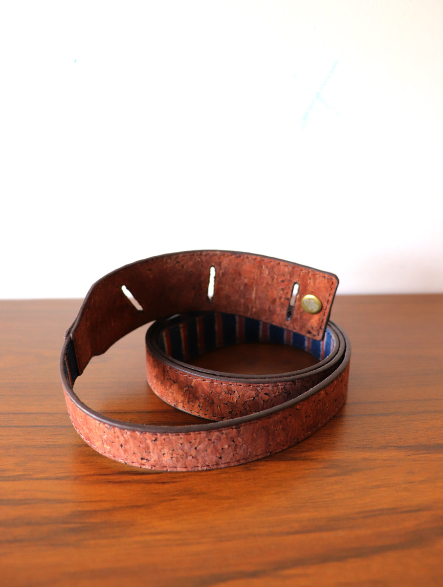 Indigo Rust Striped Dabu Printed and Vegan Leather Reversible Dress Belt