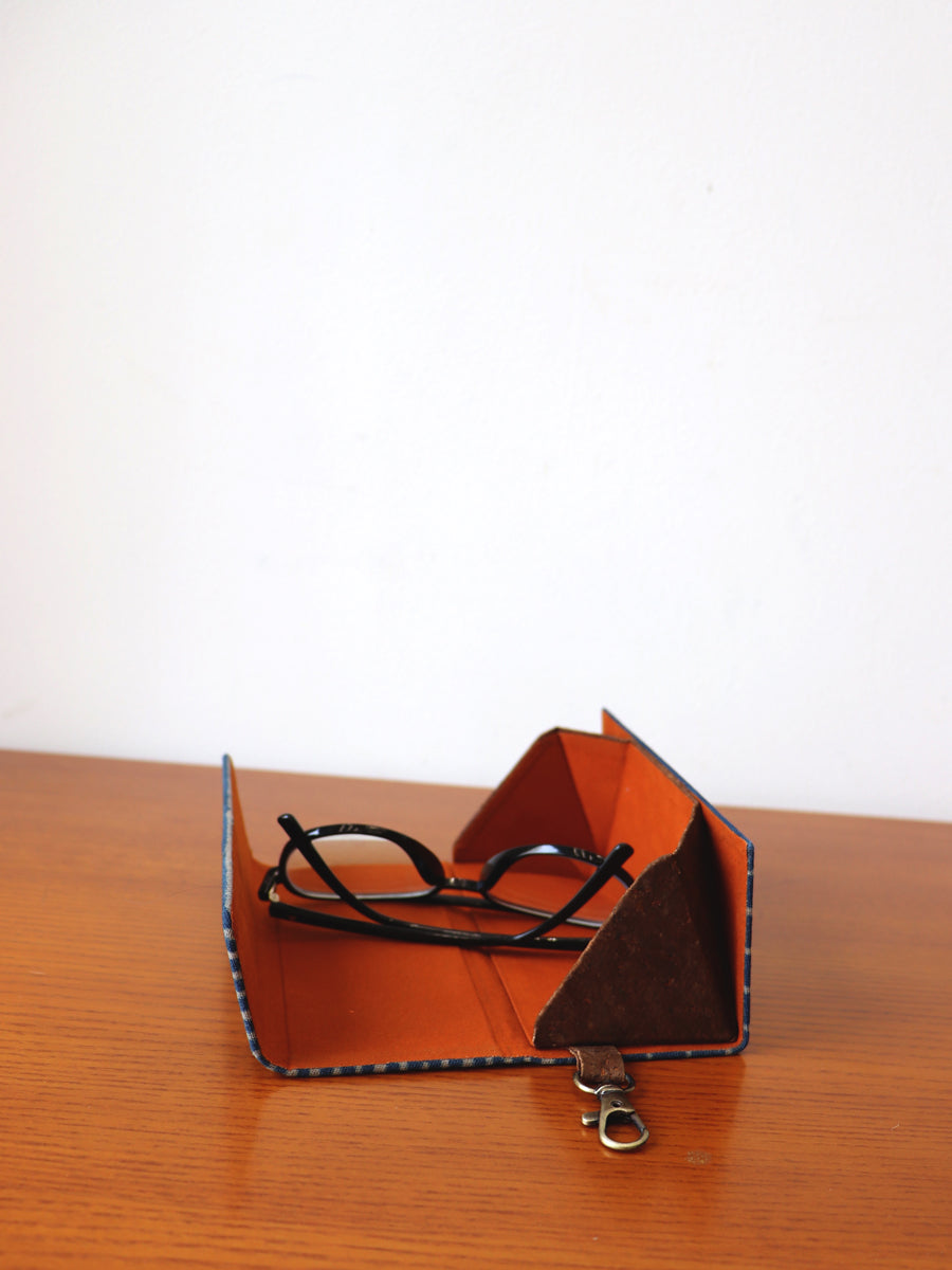 Rust Dabu Printed and Vegan Leather Foldable Specs Case