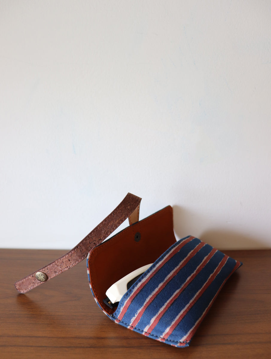 Blue Red Dabu Printed and Vegan Leather Cork Specs Case