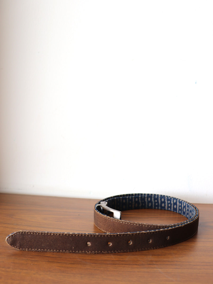Rust Dabu Printed and Vegan Leather Cork Reversible Belt