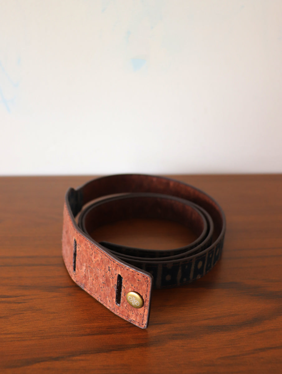 Rust Dabu Printed and Vegan Leather Reversible Dress Belt