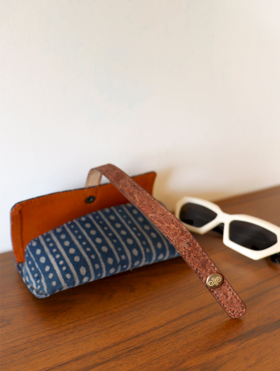 Rust Dabu Printed and Vegan Leather Cork Specs Case