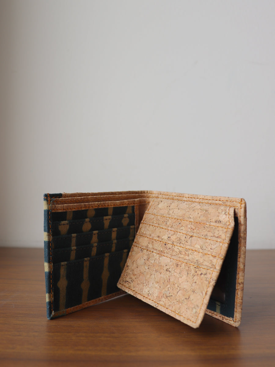 Green Striped Dabu Printed & Vegan Leather Cork Wallet