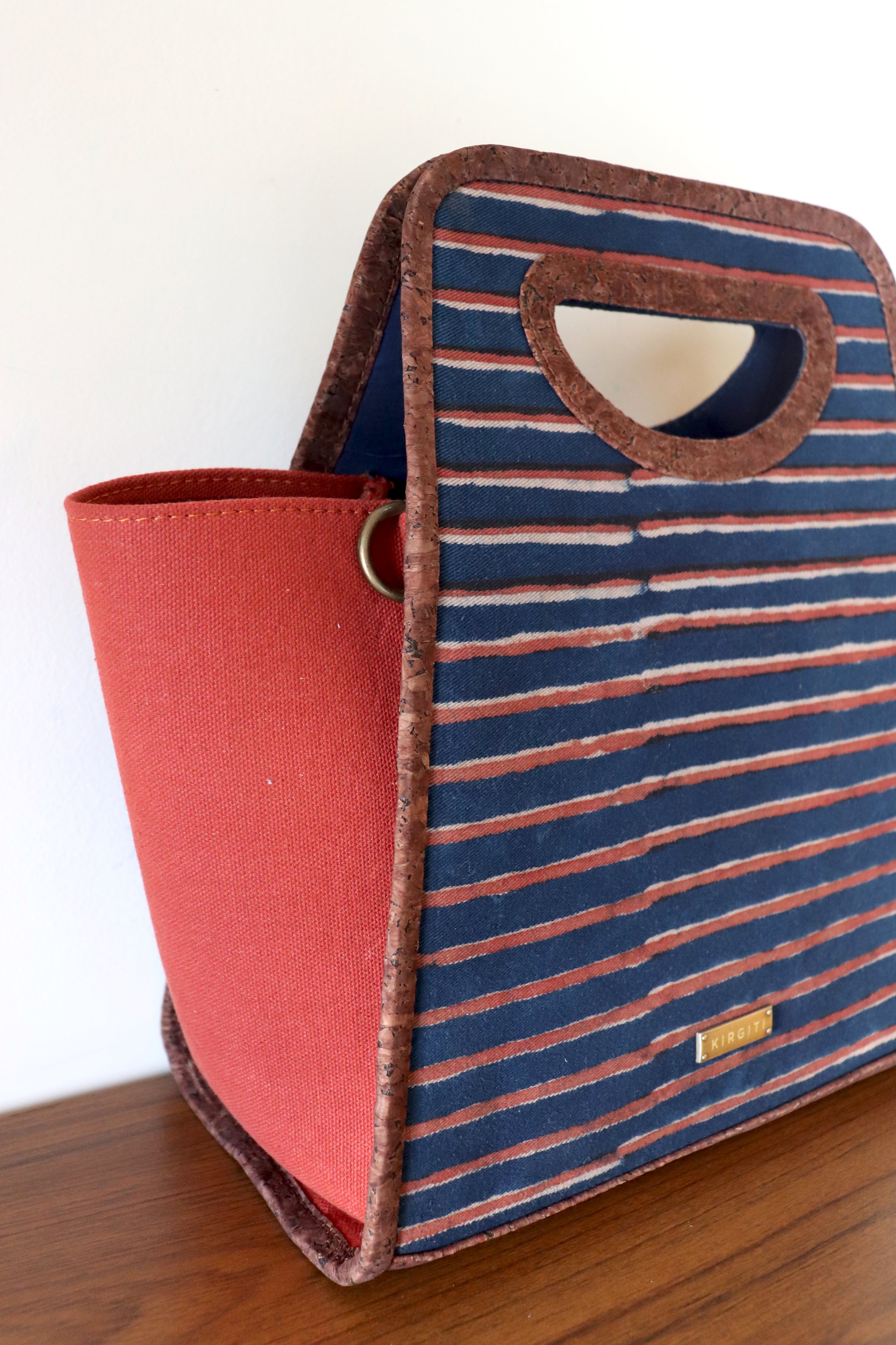 Indigo Rust Striped Dabu Printed and Vegan Leather Basket Hand Bags