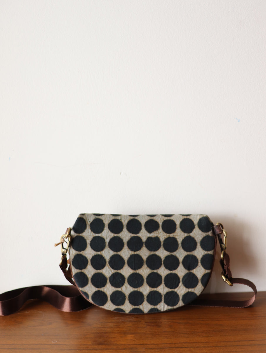 Black Polka Dot Dabu Printed And Vegan Leather Cross Body Cum Waist Bag