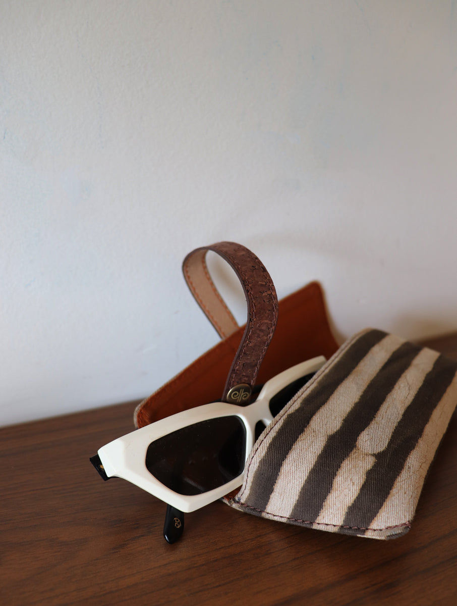 Big Brown Stripe Dabu Printed and Vegan Leather Cork Specs Case