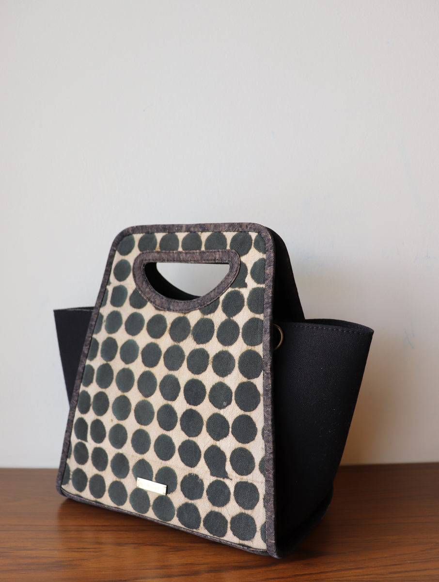 Black Polka Dabu Printed and Vegan Leather Basket Hand Bags