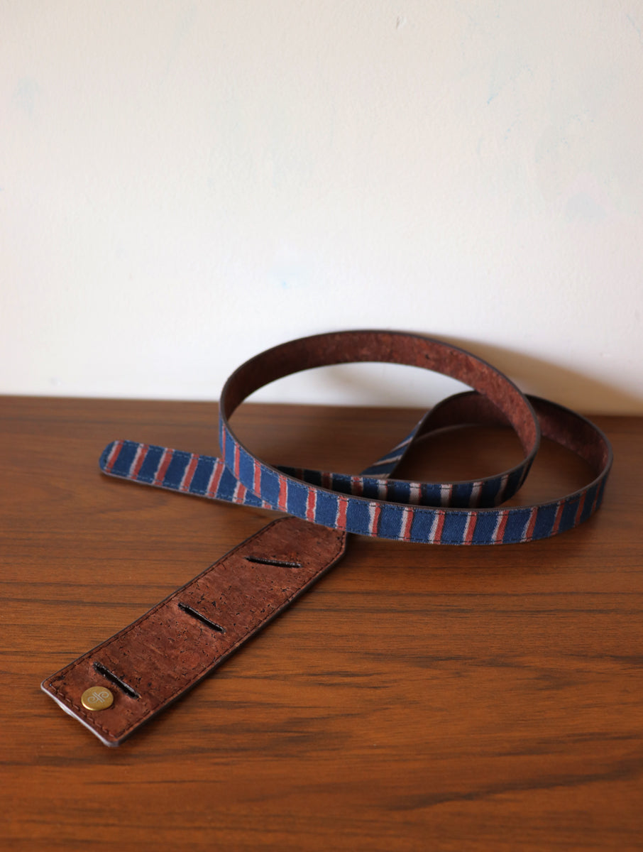 Indigo Rust Striped Dabu Printed and Vegan Leather Reversible Dress Belt