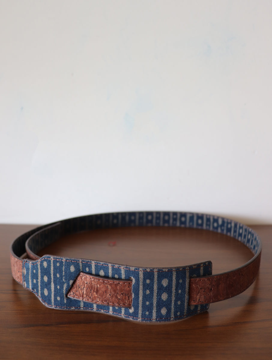 Rust Dabu Printed and Vegan Leather Reversible Dress Belt