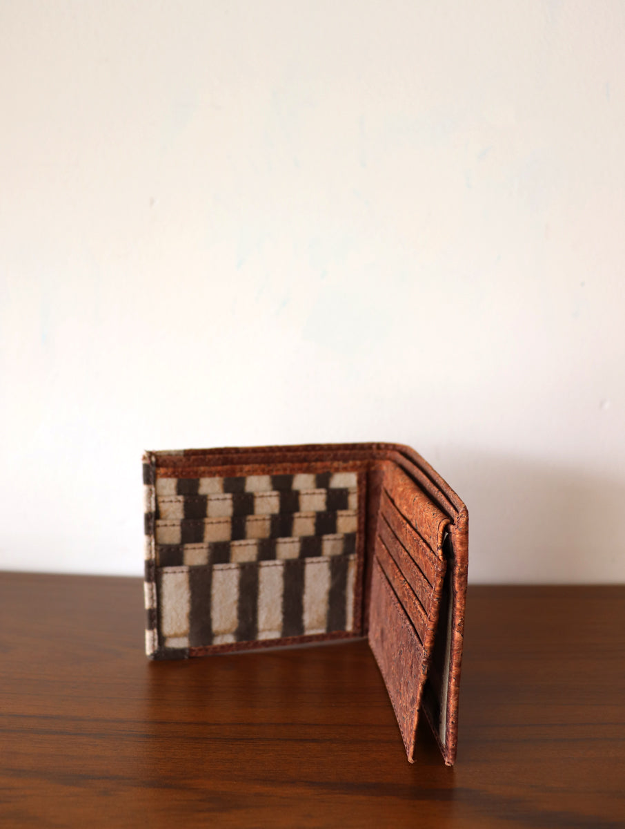 Brown Stripes Dabu Printed and Vegan Leather Cork Wallet
