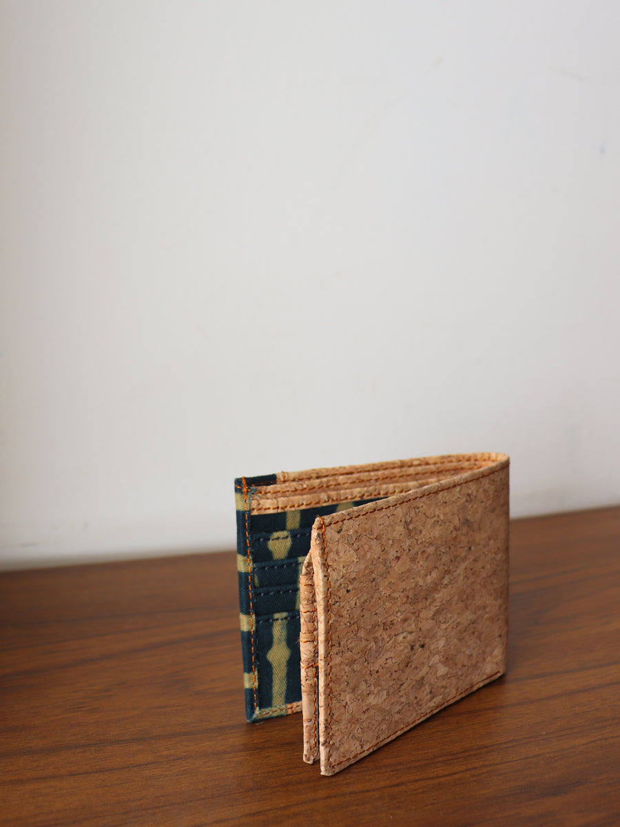 Green Striped Dabu Printed & Vegan Leather Cork Wallet
