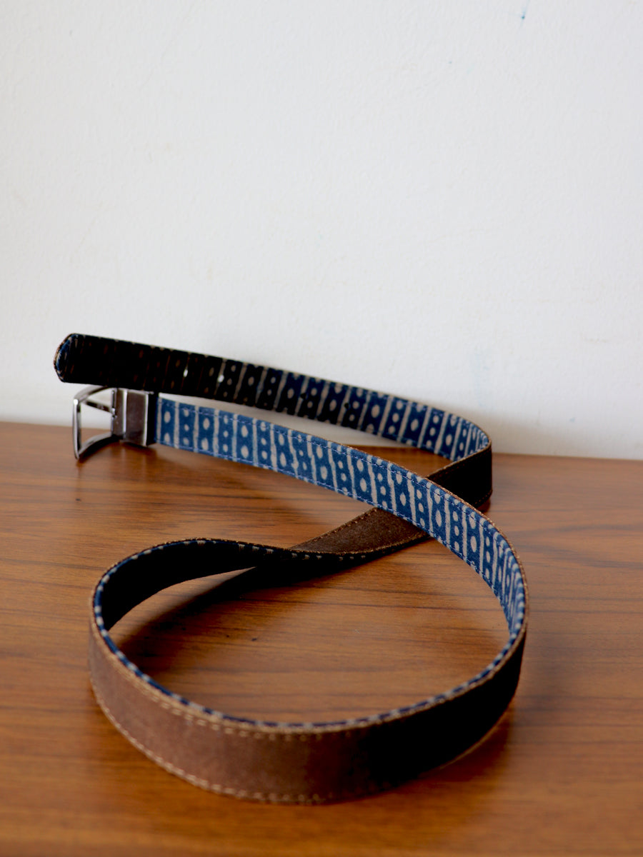 Rust Dabu Printed and Vegan Leather Cork Reversible Belt