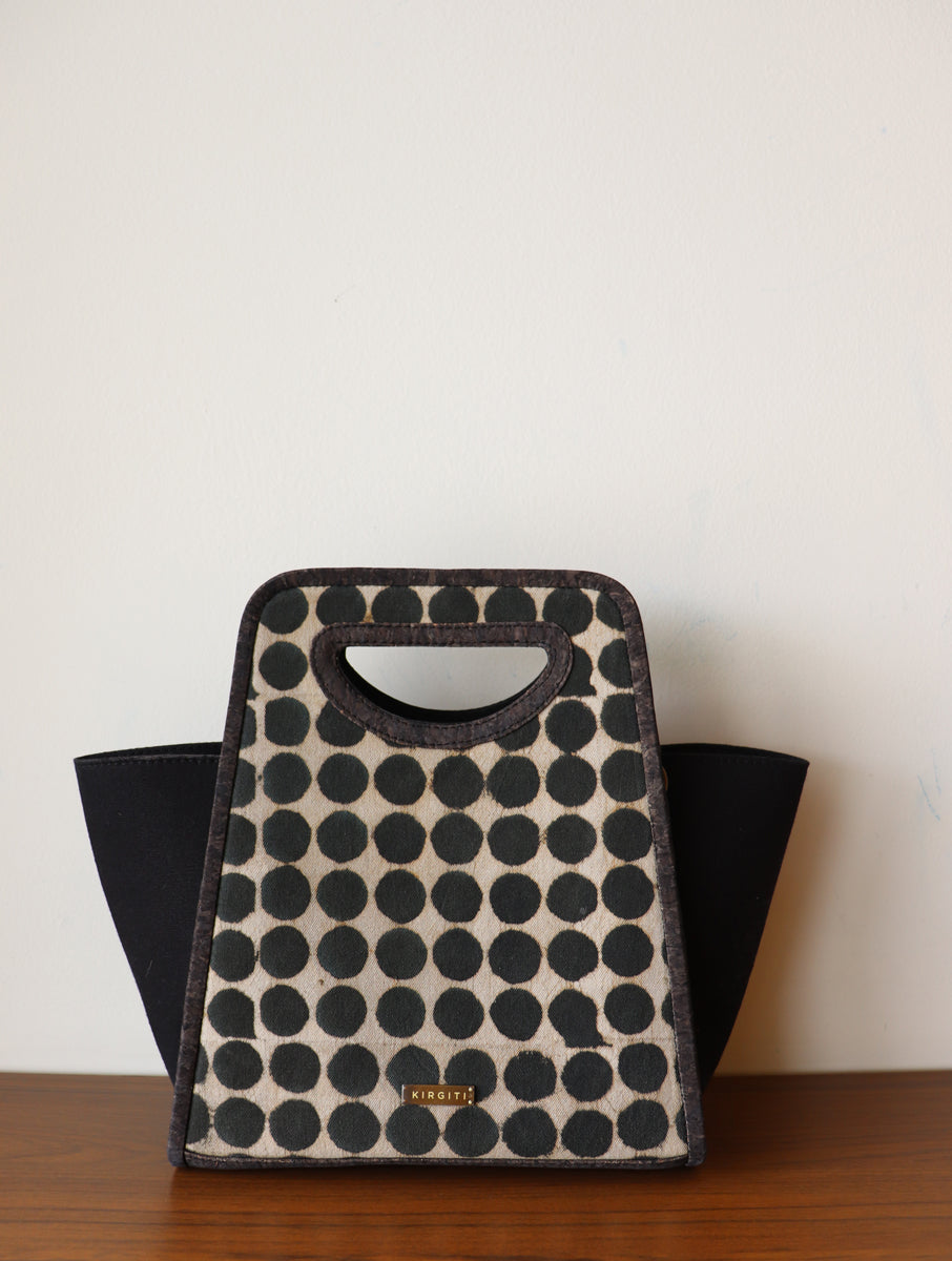 Black Polka Dabu Printed and Vegan Leather Basket Hand Bags
