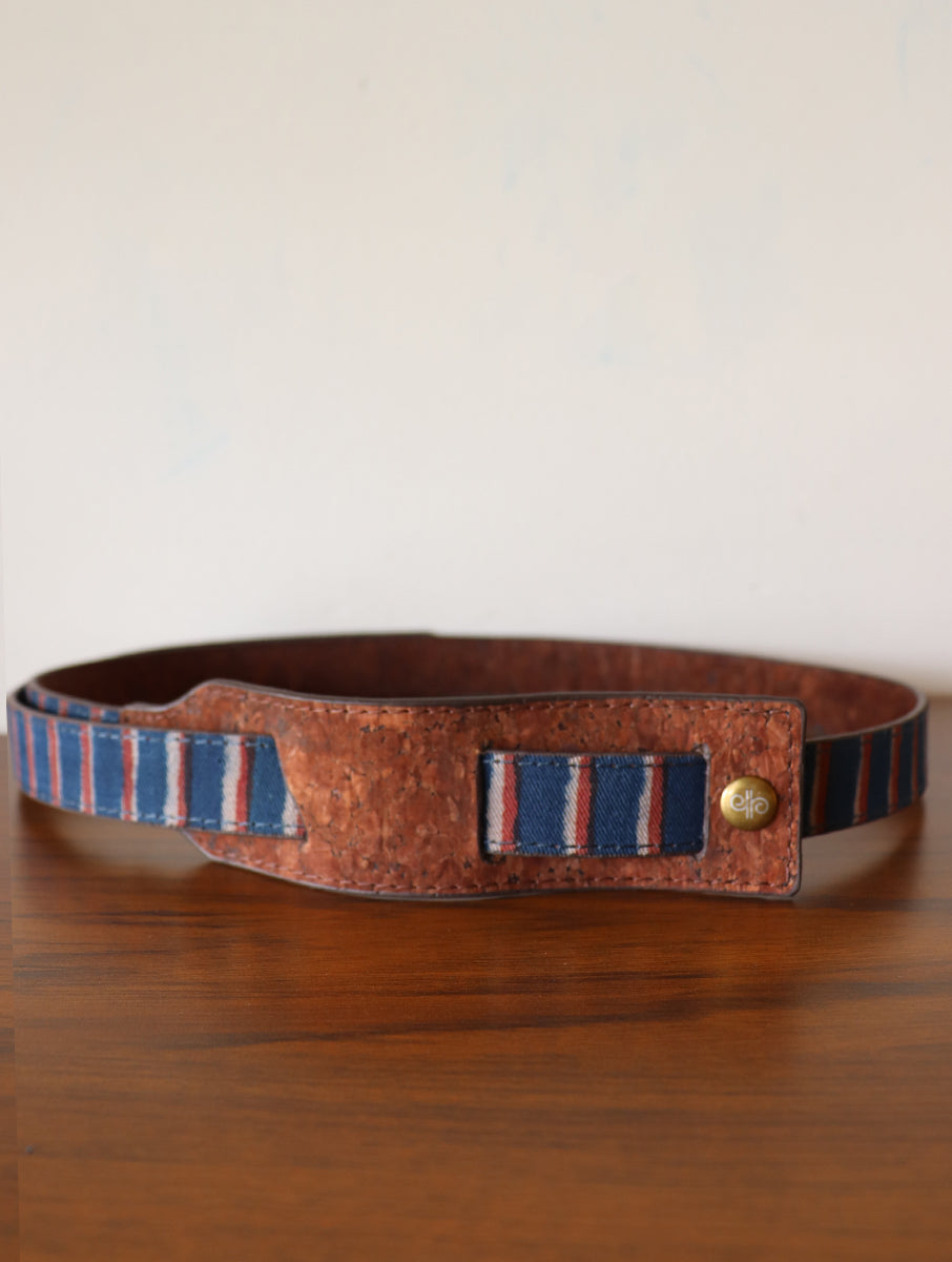Indigo Rust Striped Dabu printed and Cork Reversible Dress Belt