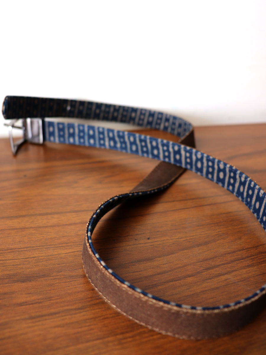 Rust Dabu Printed and Vegan Leather Cork Reversible Belt