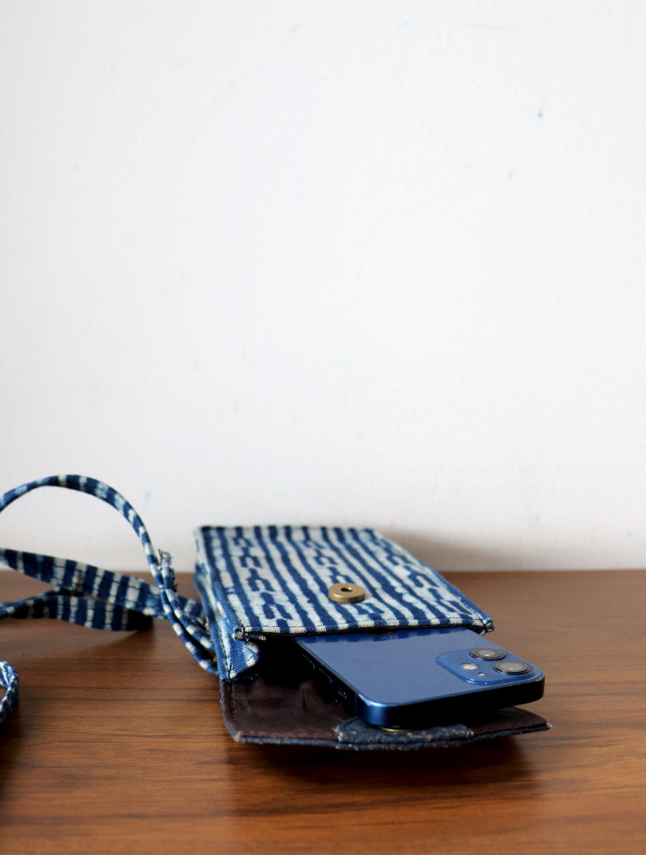 Indigo Fork Dabu Printed and Vegan Leather Cork Sling Bag