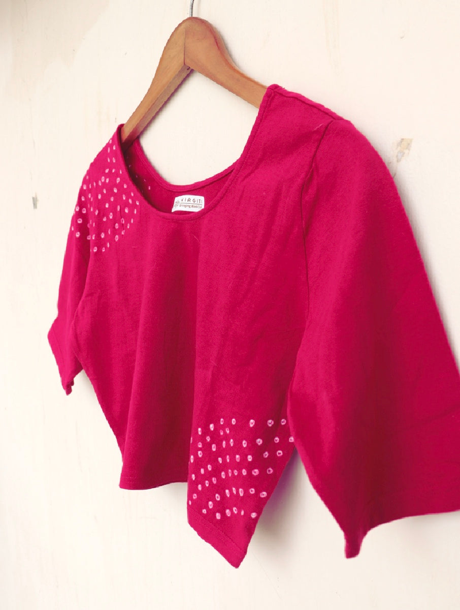 Pink Shoulder Bandhej Stretchable Blouse/Crop Top