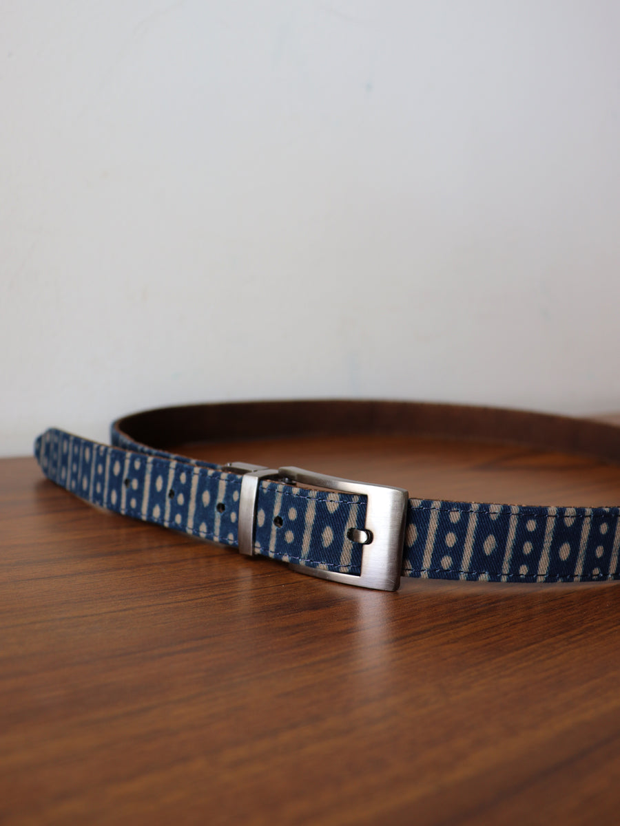 Rust Dabu Printed and Vegan Leather Cork Reversible Belt