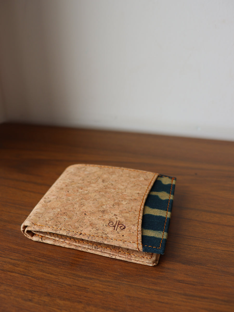 Green Striped Dabu Printed & Vegan Leather Cork Wallet