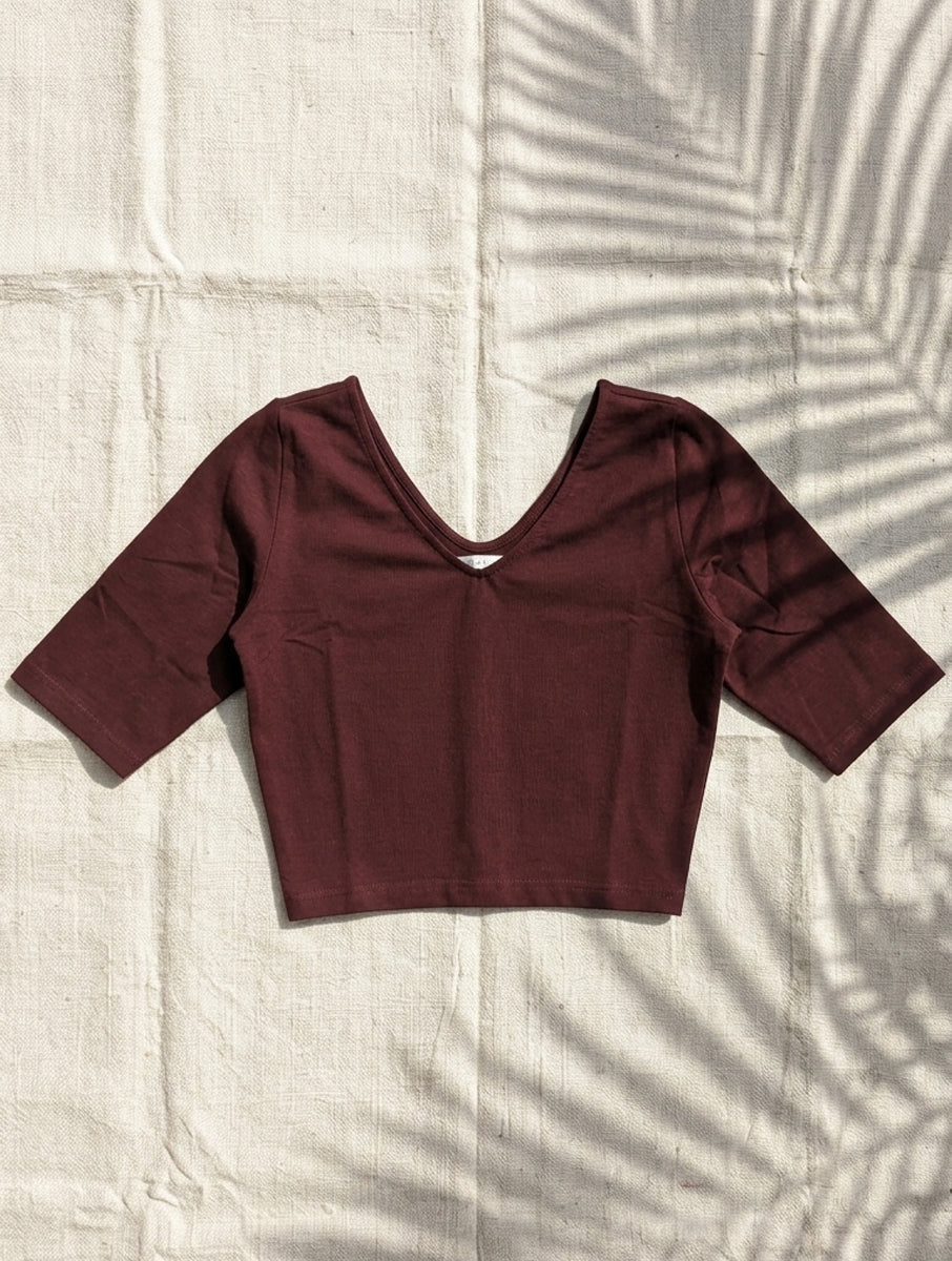 Brown Solid Stretchable Blouse/Crop Top