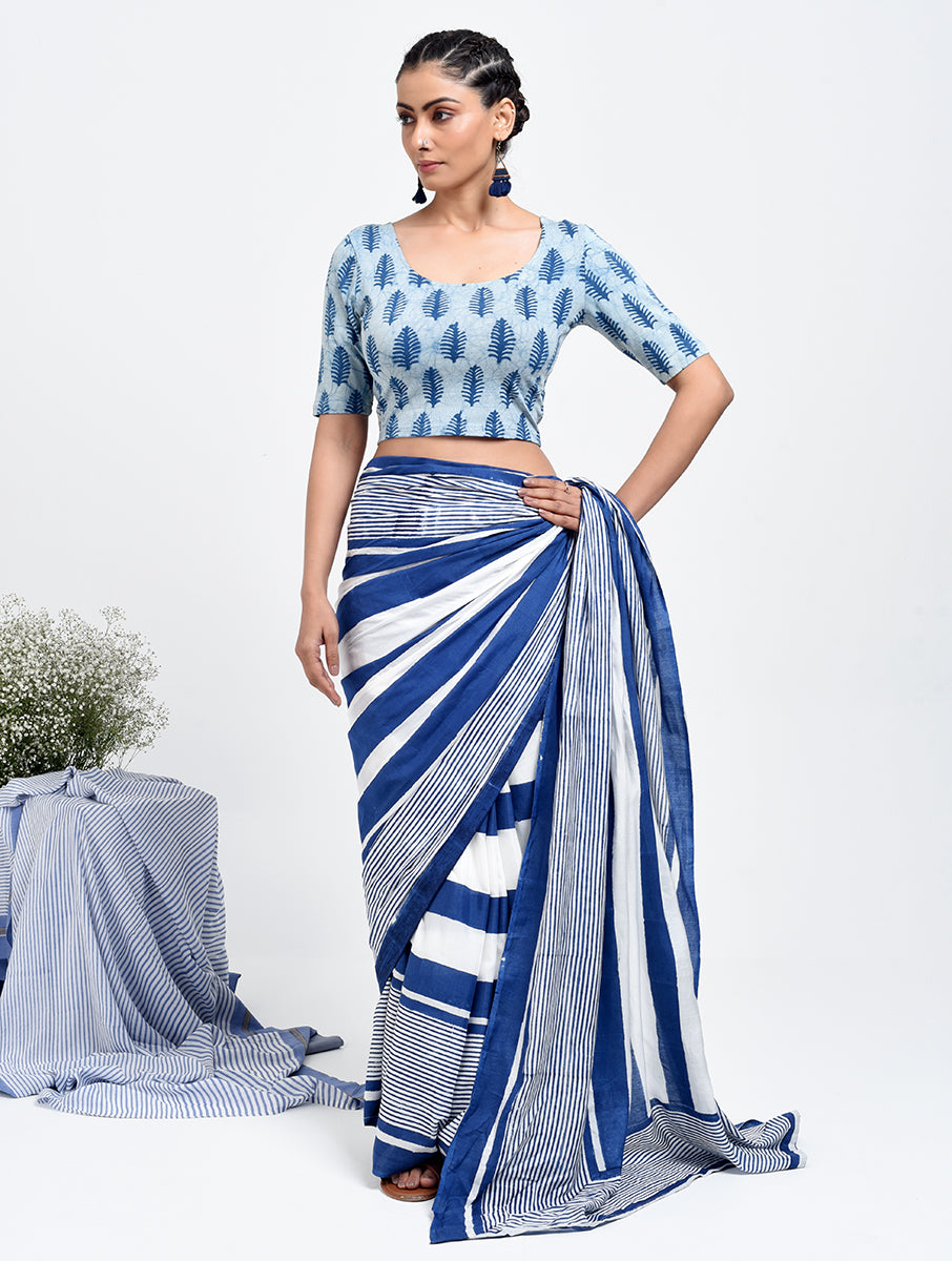 Indigo Pine Dabu Printed Stretchable Blouse/Crop Top