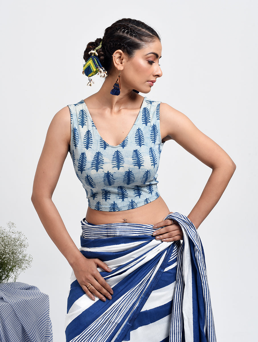 Indigo Pine Dabu Printed Stretchable Blouse/Crop Top