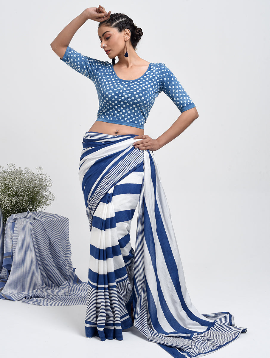 Indigo Overall Bandhej Blouse Stretchable Blouse