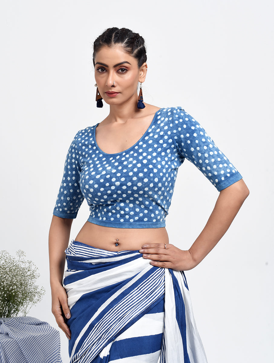 Indigo Overall Bandhej Blouse Stretchable Blouse