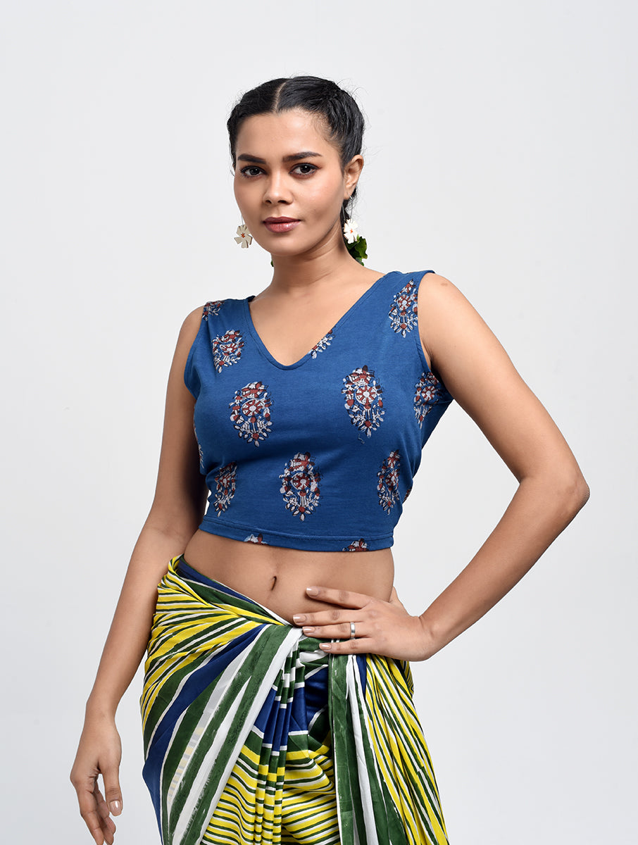 Blue Buta Dabu Printed Stretchable Blouse