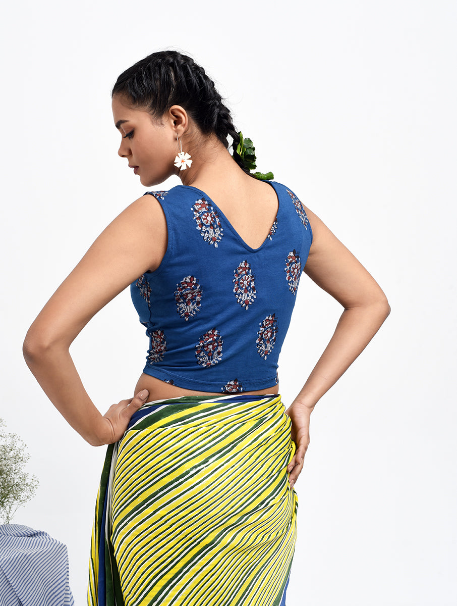 Blue Buta Dabu Printed Stretchable Blouse