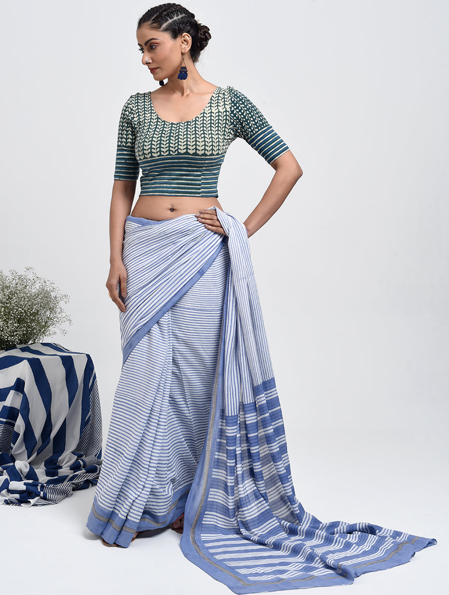 Green Leaf Lined Dabu Printed Stretchable Blouse/Crop Top