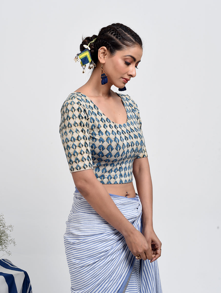 Green Buta Dabu Printed Stretchable Blouse