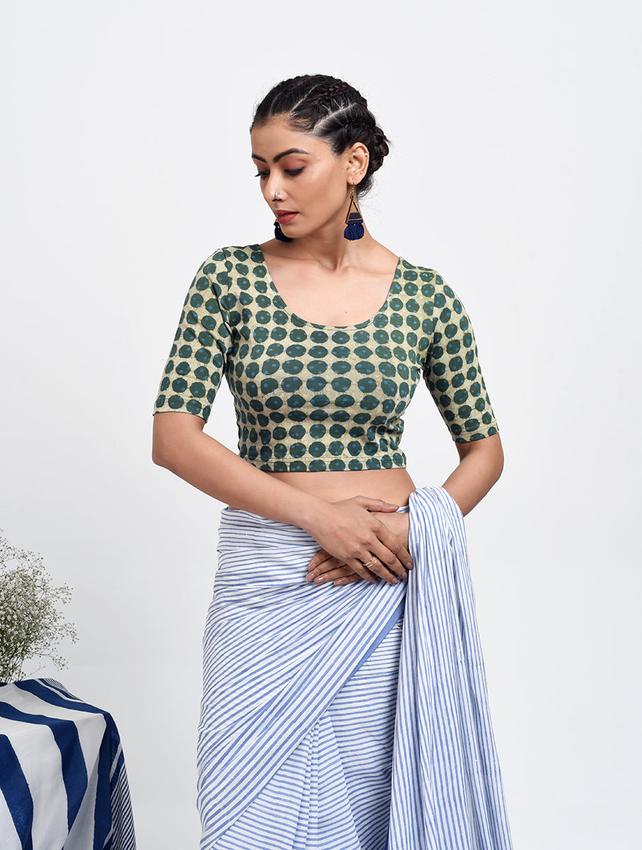 Green Polka Dabu Printed Stretchable Blouse
