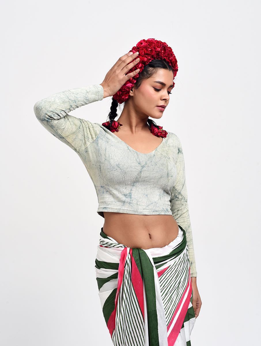 Indigo Cracked Dabu Print Stretchable Blouse