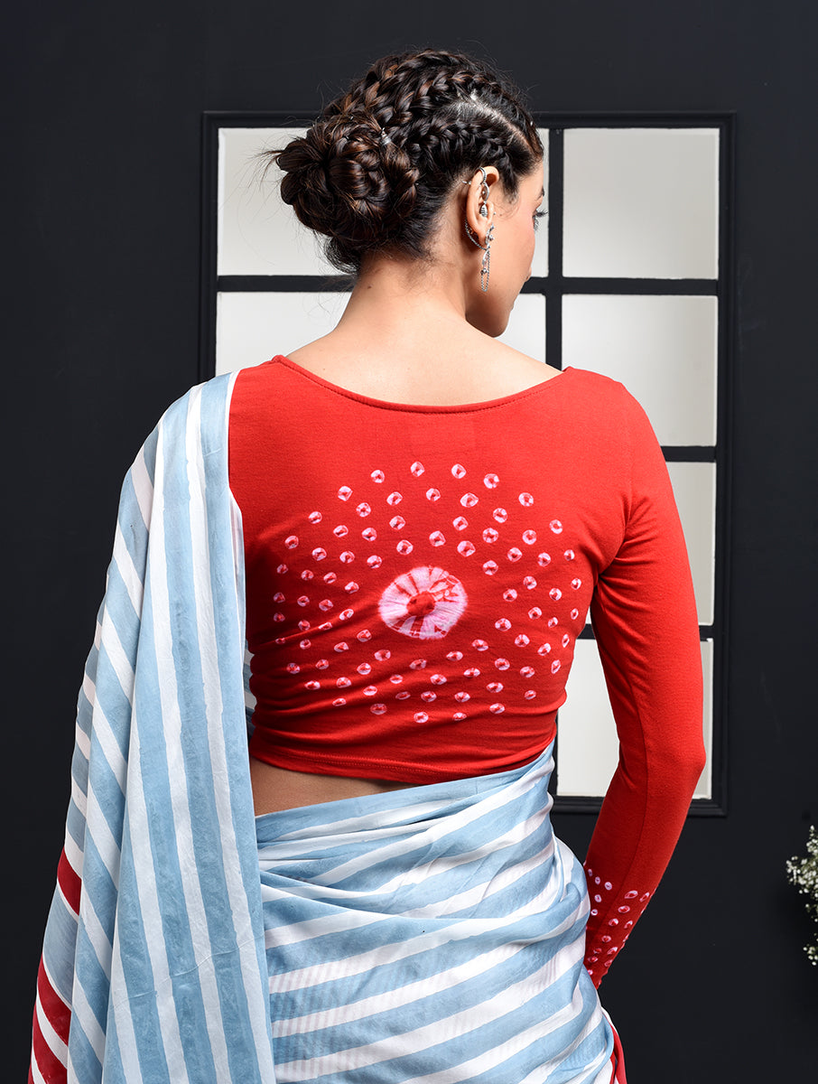 Red Round Bandhej Full Sleeve Stretchable Blouse