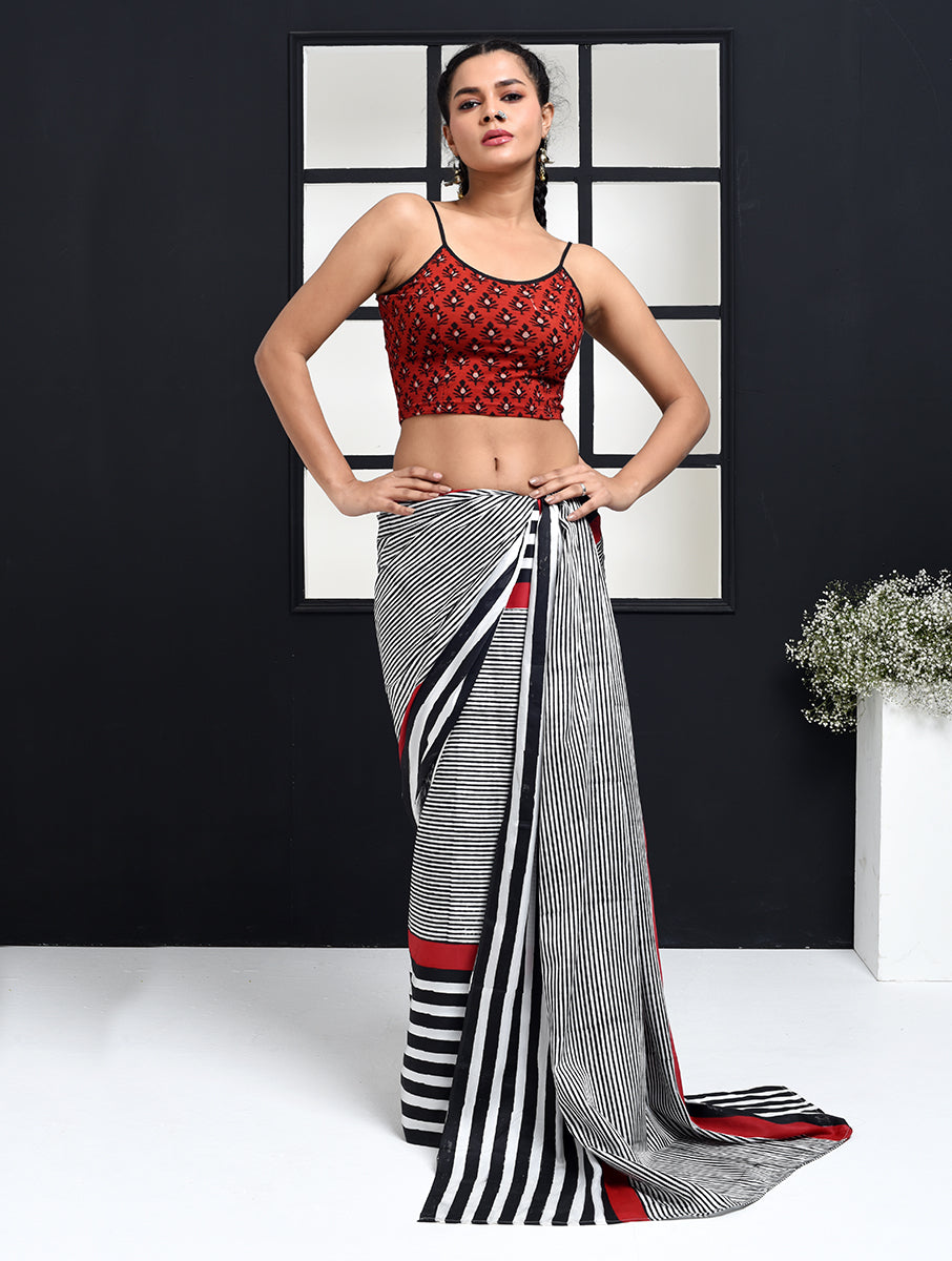 Brick Red Boota Dabu Printed Stretchable Spaghetti Blouse/Crop Top