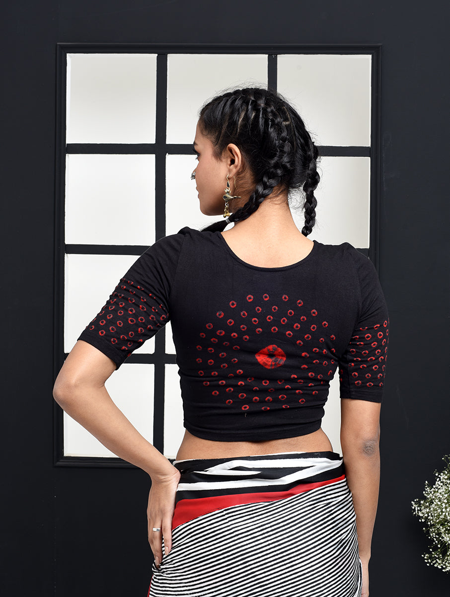 Black Red Round Back Bandhej Stretchable Blouse/Crop Top