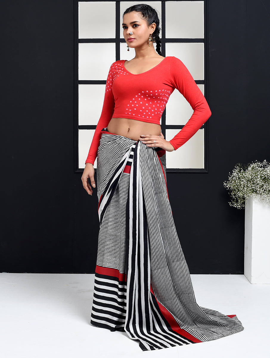 Red Shoulder Bandhej Full Sleeve Stretchable Blouse/Crop Top